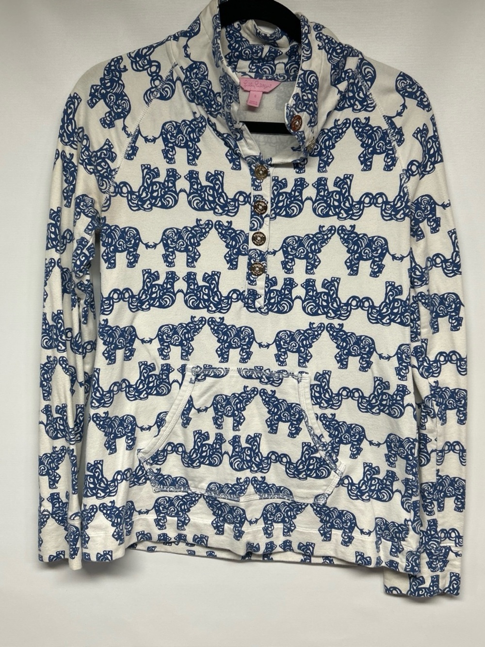 Lilly Pulitzer White Pullover with Navy Elephant Print